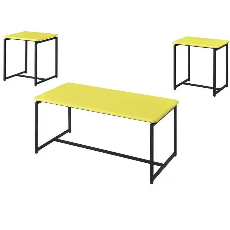 Gaetano 3 Piece Yellow Carbon Fiber Wrap Coffee Table Set, 39.5W Coffee Table with 2 End Tables MDF Top Metal Frame