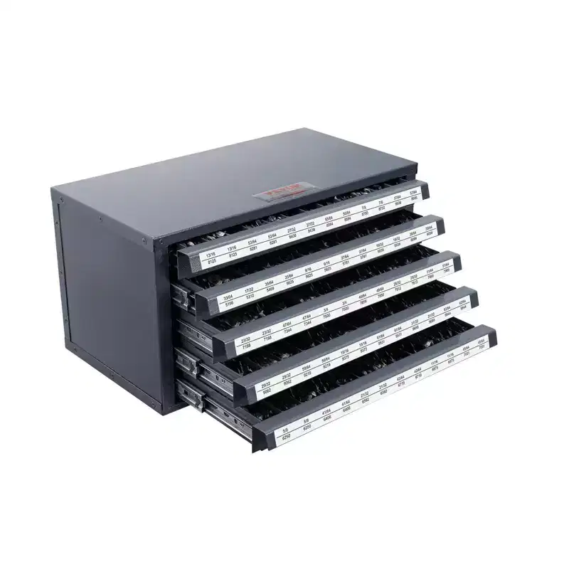 VIYET Five-Drawer Drill Bit Dispenser Storage Rack, Steel 33/64-63/64, Labeled & Stackable for Drill Bit Storage