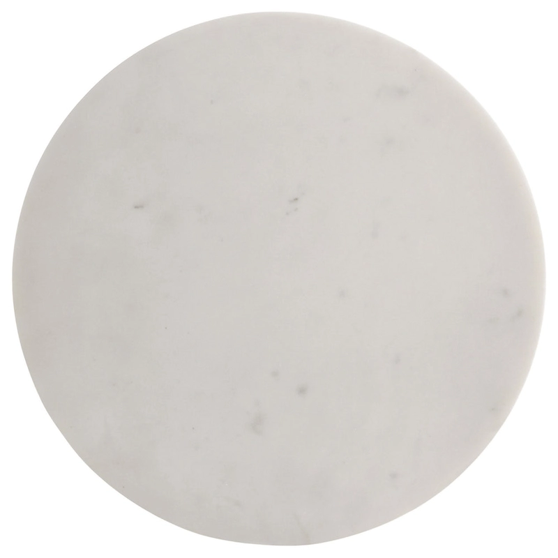 Drink Side Table, 11 Inch Round Marble, Spindle Pedestal Base, White, Gray