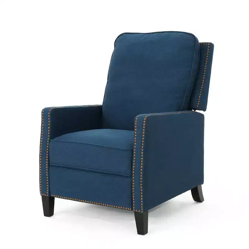 Cecelia Traditional Fabric Recliner Navy Blue - Christopher Knight Home: Studded, Pushback, for Small Spaces
