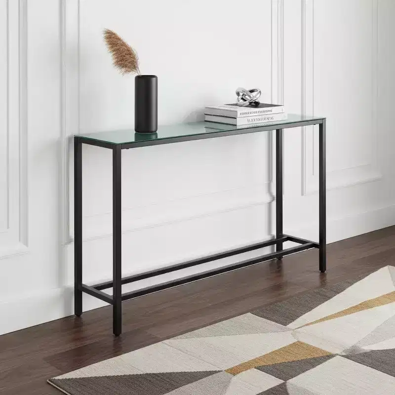 HomeRoots 56 Black Mirrored Glass Console Table