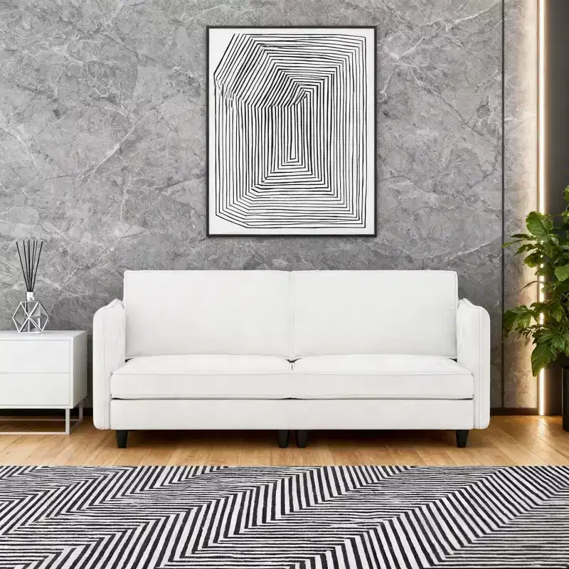 Modern Loveseat Sofa with Slim Armrests and Soft Cushions, for Living Room, Bedroom or Apartment, White