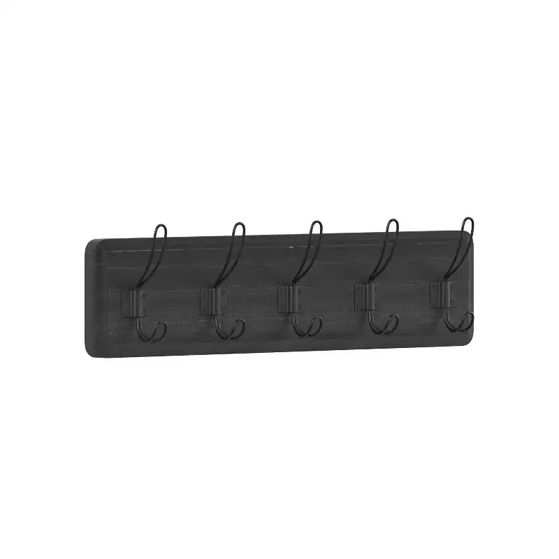 Wall Mounted Solid Pine Wood Storage Rack with 5 Hanging Hooks for Entryway, Kitchen, Bathroom