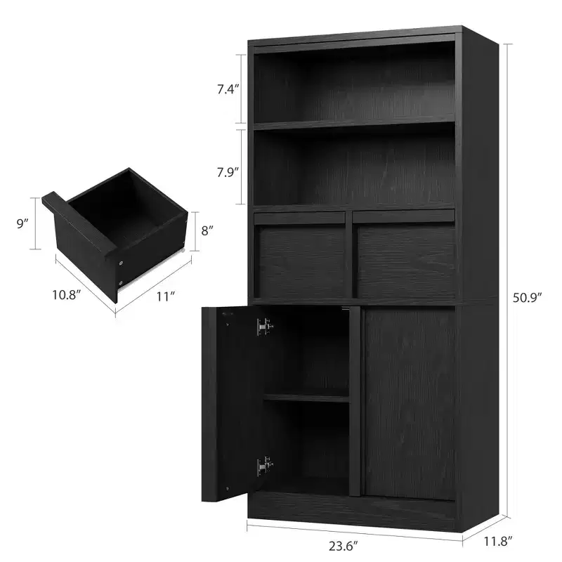 Tall Bathroom Cabinet, Floor Storage Cabinet with Doors & 2 Drawers, 51 H Tall Organizer Cabinet Freestanding for Bathroom, Living Room, Kitchen