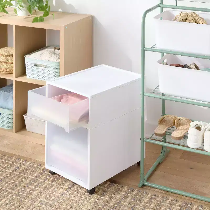 White Narrow Storage Drawer, Single Slot, Stackable, 1-Person