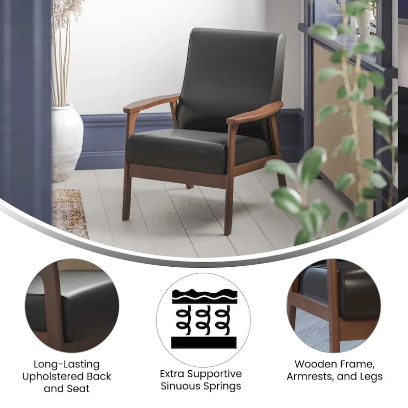 Mid-Century Modern Arm Chair with Wooden Frame and Arms