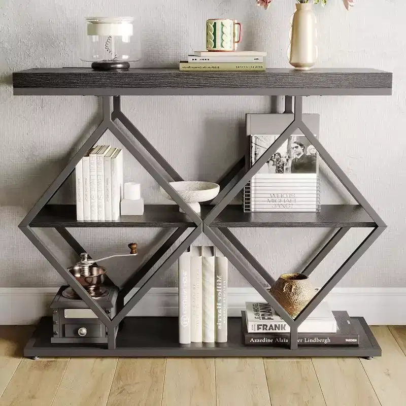 40 Entryway Console Table3-Tier Industrial Console Table with Open ShelvesSofa Table Behind The Couch for Hallway, Living Room, Foyer