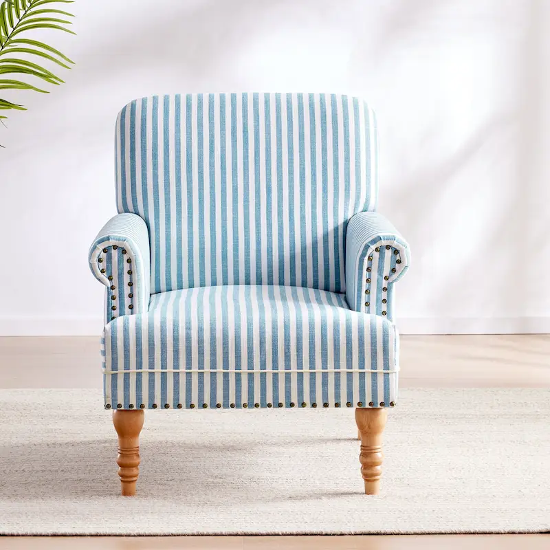 Rolled Armchair Accent Chair Set of 2 Blue/ Grey/ Brown