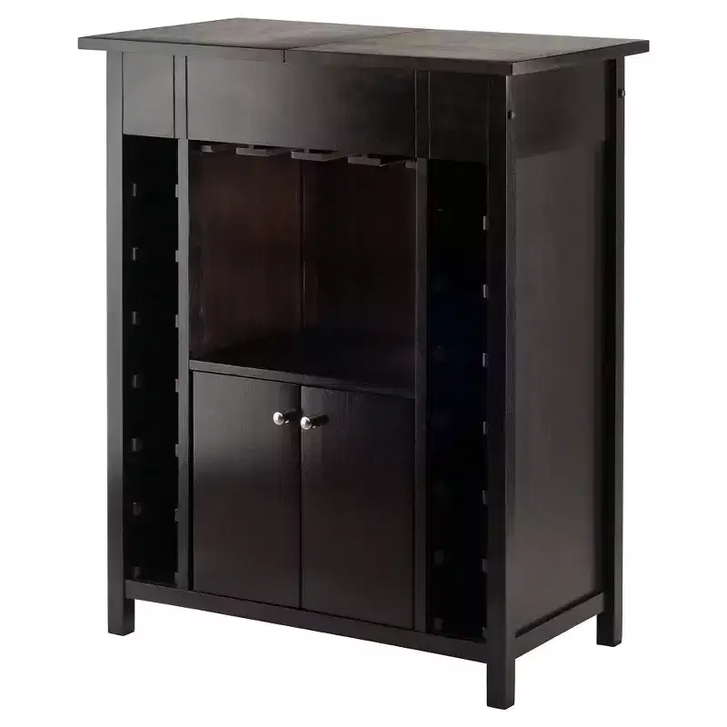 Wine Cabinet Wood/Espresso - Hardwood Liquor Storage, 14-Bottle Rack, Stemware Holder