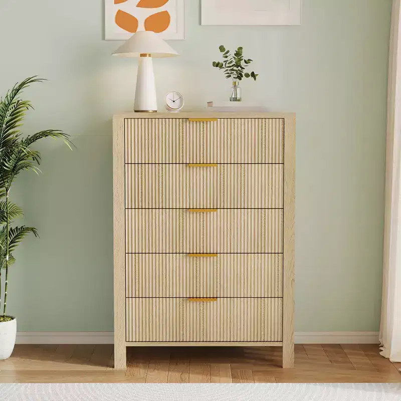 Slim Dresser for Small Spaces,Fluted 5 Drawer Dresse for Bedroom Apartment,