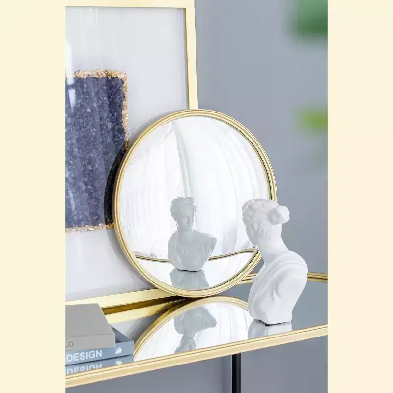 D15 Round Mirror, Circle Mirror with Iron Frame for Living Room Bedroom Vanity Entryway Hallway, Gold