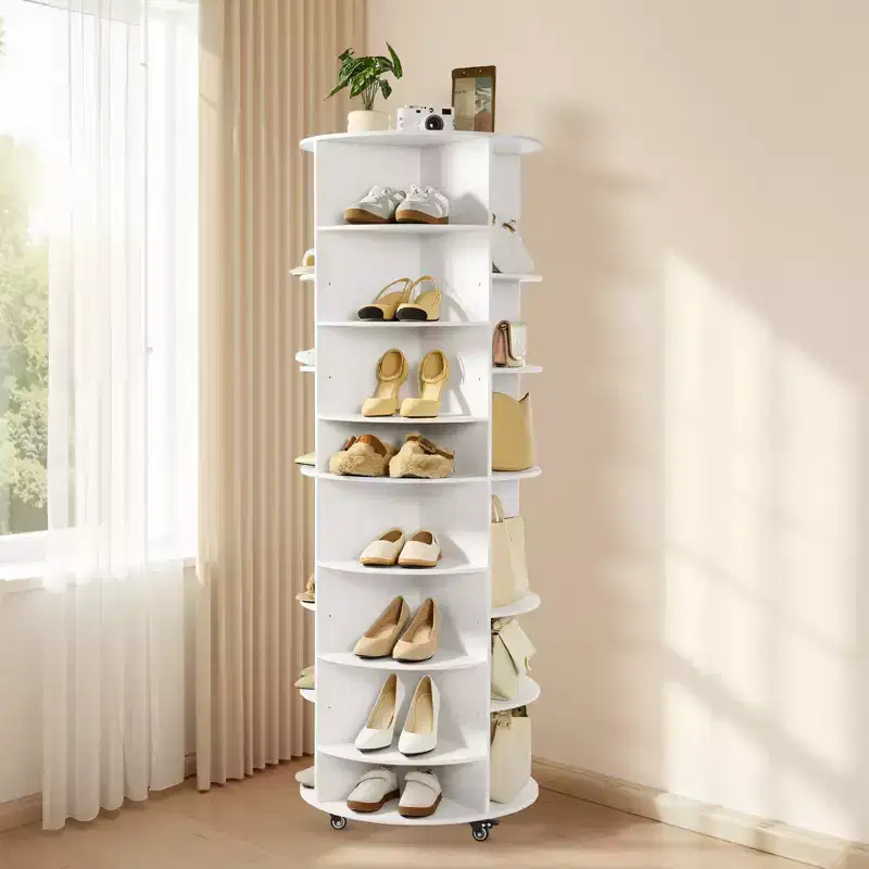 VEVOR 7 Tier Rotating Shoe Rack Tower with Adjustable Shelves, Movable 360 Spinning Carousel Display with Wheels, Lazy Susan Organizer Closet,White