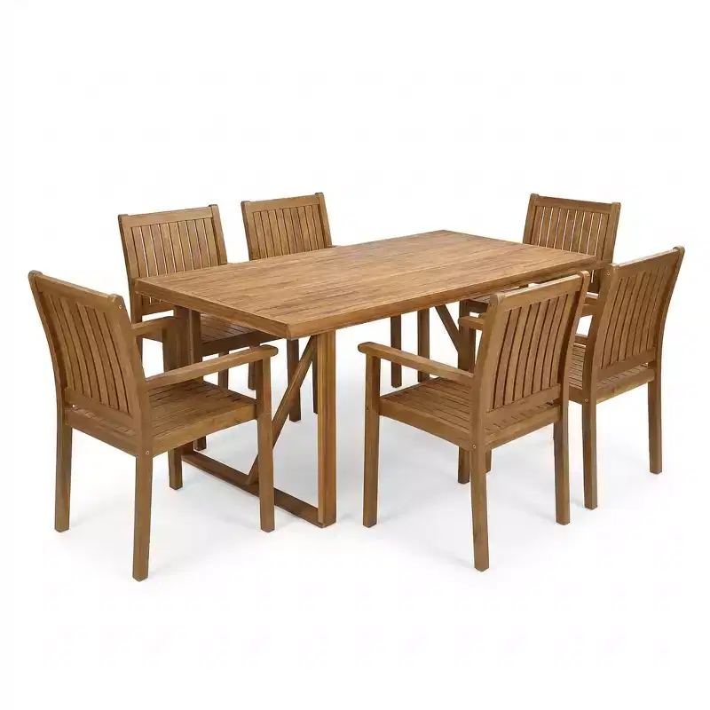 Christopher Knight Home Muodi Modern 7 Piece Patio Acacia Dining Set with Slatted Design