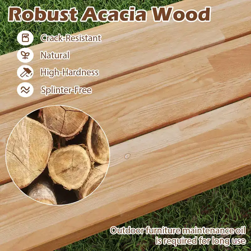 Costway 63 Inch Patio Bench Set of 1/2, Acacia Wood Long Dining Bench w/ Heavy-Duty Metal Legs