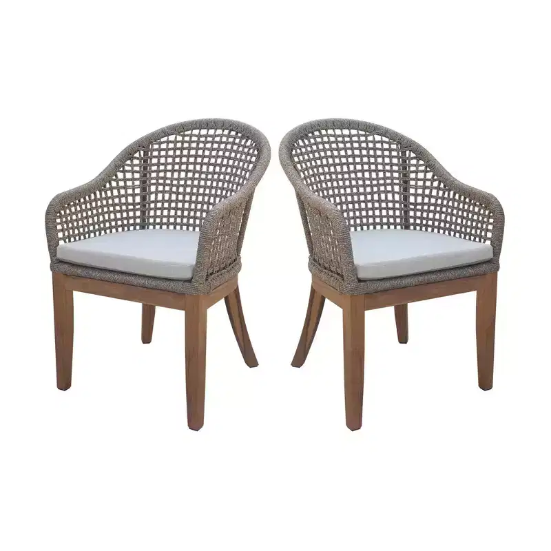 International Concepts 2pc Outdoor Teak Patio Chairs with Cushions: Quick-Drying, Foam-Filled, Spot Clean
