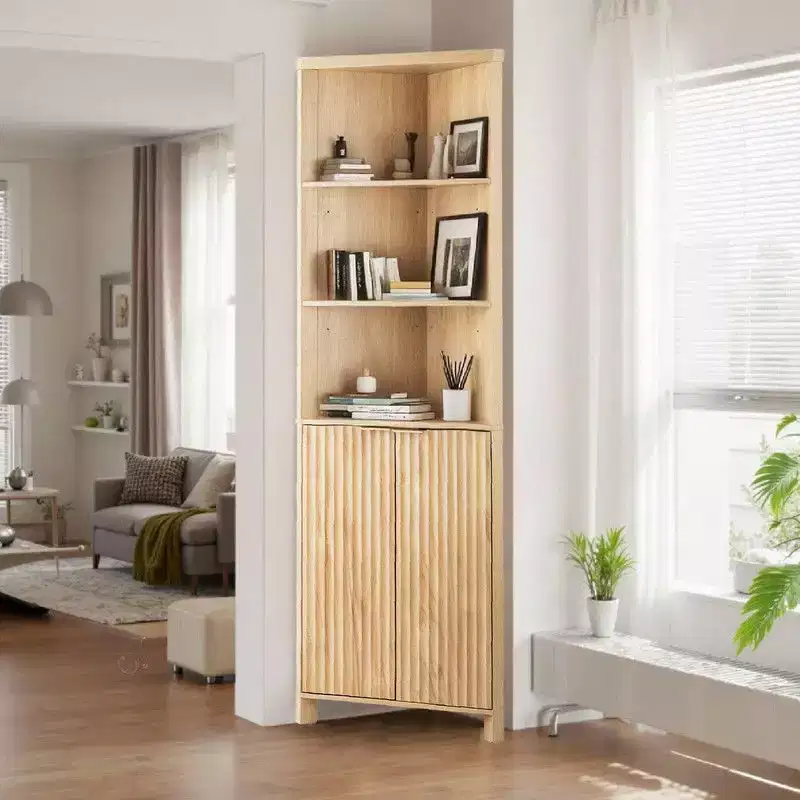 Oak Freestanding Corner Cabinet Bookcase Display Cabinet, 68