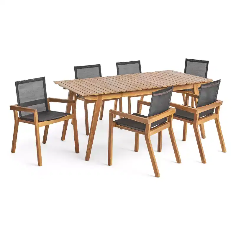 Christopher Knight Home Copperfield Outdoor Mesh and Acacia Wood 7 Piece Dining Set