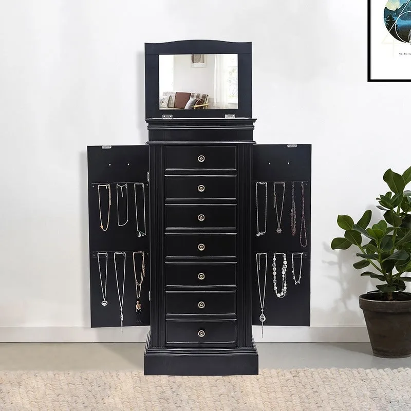 Jewelry Armoire with Mirror, 7 Drawers & 24 Necklace Hooks, 2 Side Swing Doors
