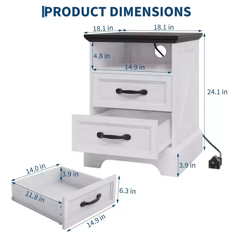 COZONY Nightstand with 2 Drawers & Open Shelf, Bedside Table for Bedroom & Living Room