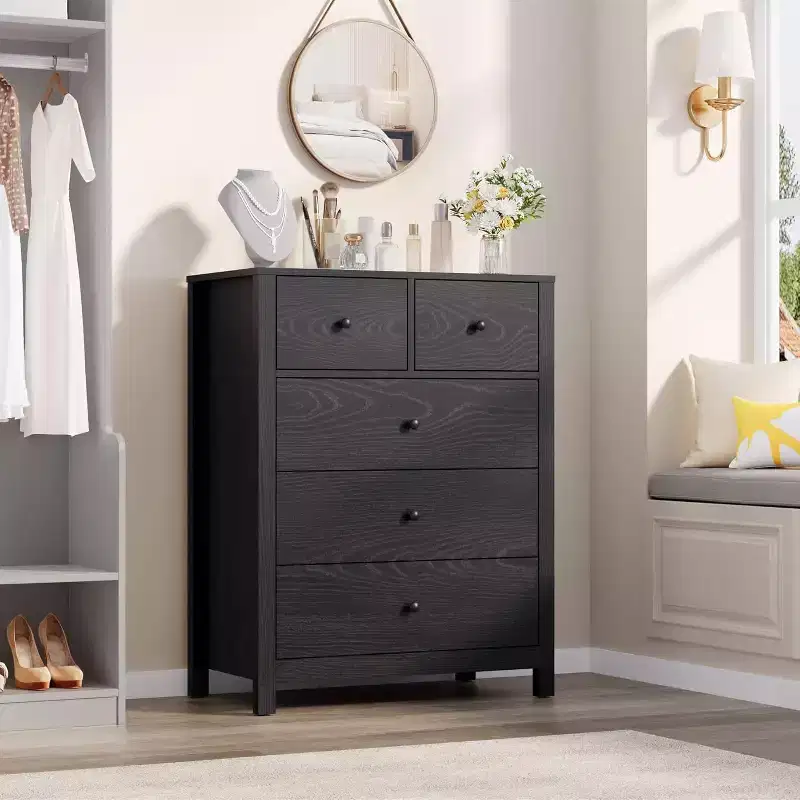 5-Drawer Wood Dresser with Natural Finish, Modern Storage Chest for Bedroom, Nursery, and Hallway
