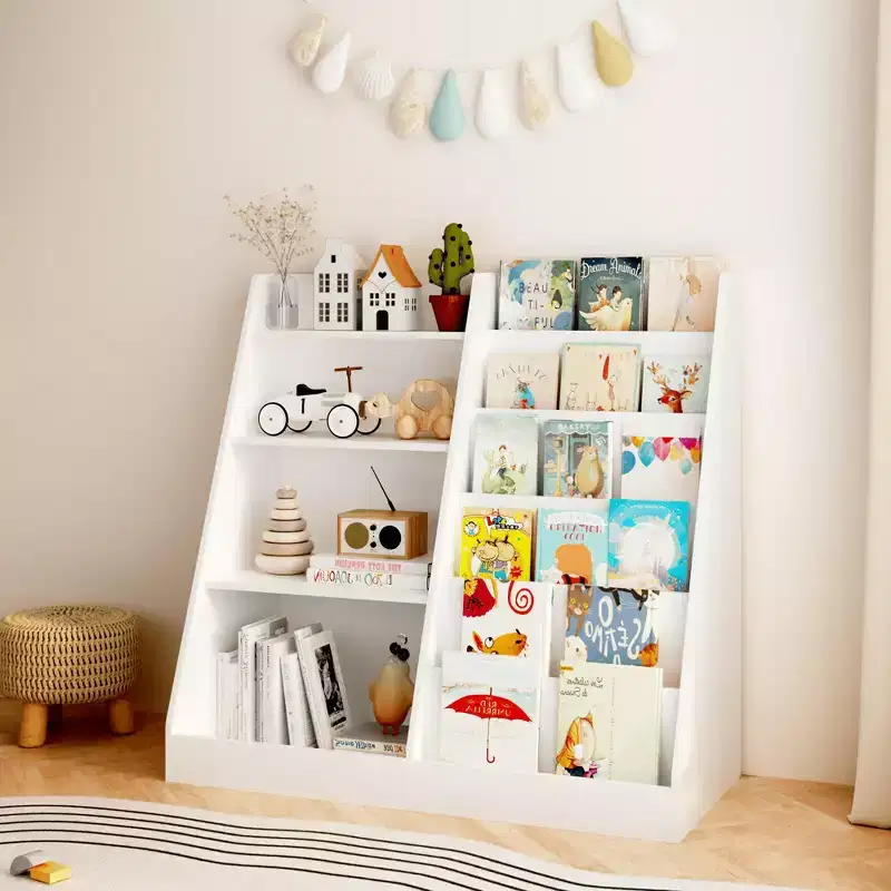 4-Tier Wooden Kids Bookshelf with Toy Storage, Front-Facing Book Display Organizer for Kids Room, White