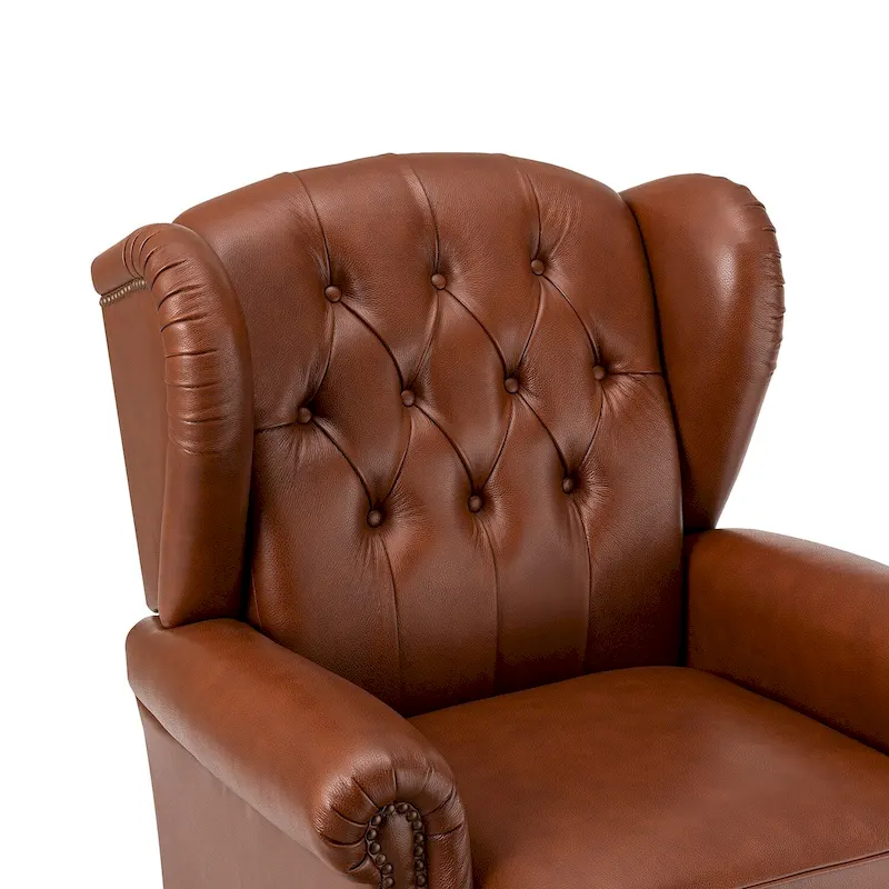 Alex Classic Wingback Leather Armchair with Nailhead Trim Set of 2 by HULALA HOME
