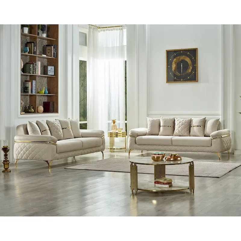 Beige Classic 2-Piece Sofa & Loveseat Set, Seats 4