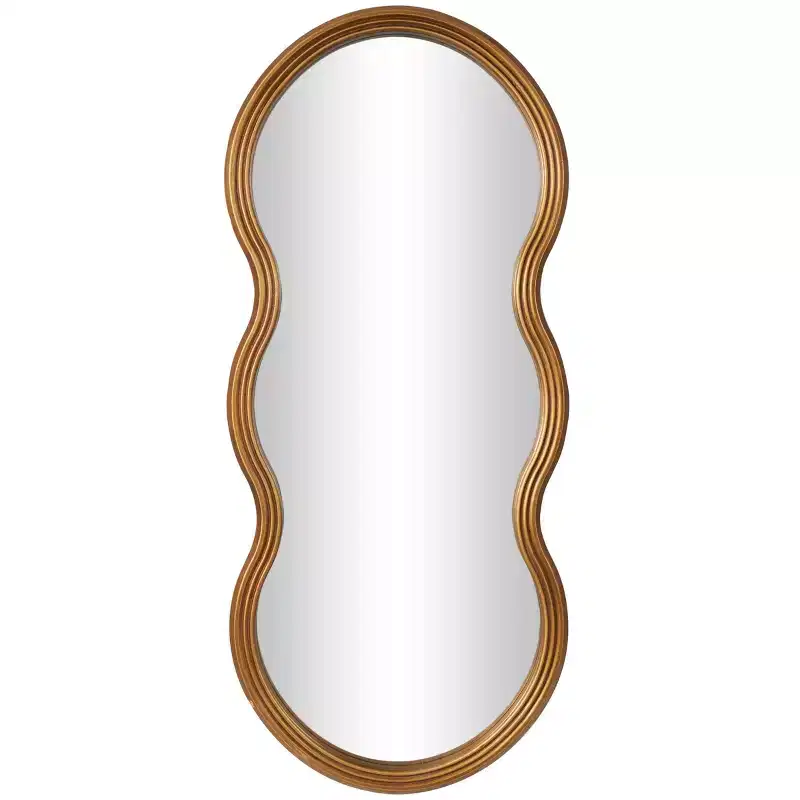 47"x20" Wooden Wavy Shaped Wall Mirror with Ribbed Frame Gold - Olivia & May
