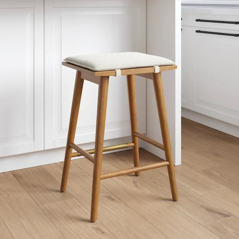 Boucle Upholstered Backless Counter Height Barstool with Cushion, Metal Legs, Modern Style