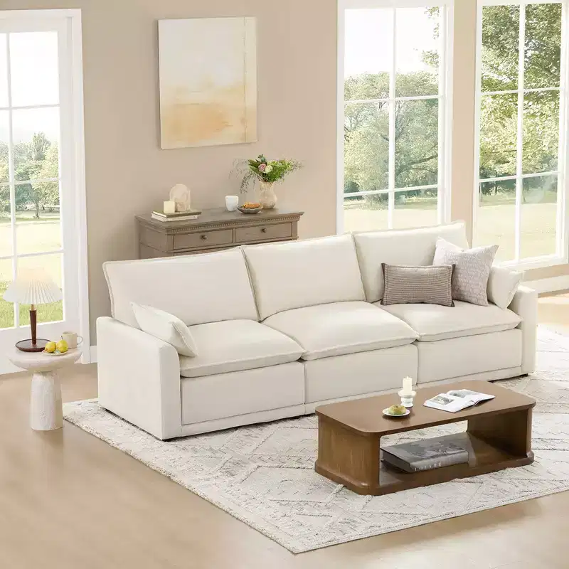 Spruce & Spring Cream 3-Piece Modular Couch Oversized Sectional Sofa for Living Room