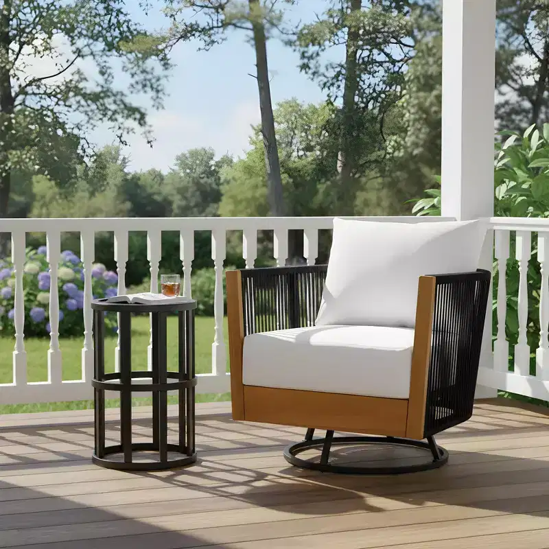 Christopher Knight Home Suriya Modern Acacia Patio Swivel Chairs with Rope Design and Metal Table Set