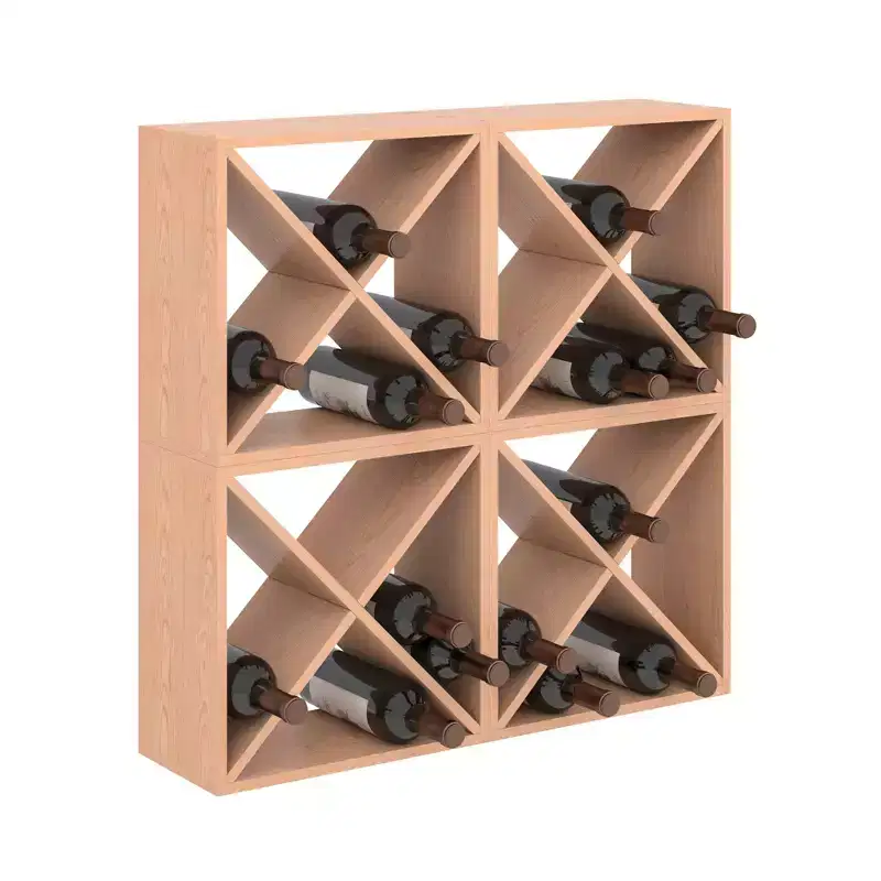 Sandinrayli 4 Pcs 24 Bottle Stackable Modular Wine Rack, Wooden Freestanding Wine Holder Display Shelf, Wine Storage Cube for Bar Cellar Kitchen