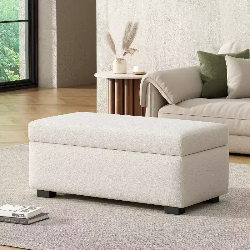 Christopher Knight Home Kalysta Contemporary Rubberwood Upholstered Rectanglar Storage Ottoman