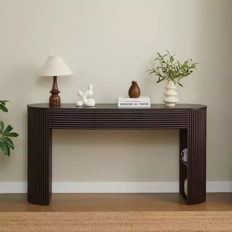 Sorin Retro Curved Console Table with 3 Drawers