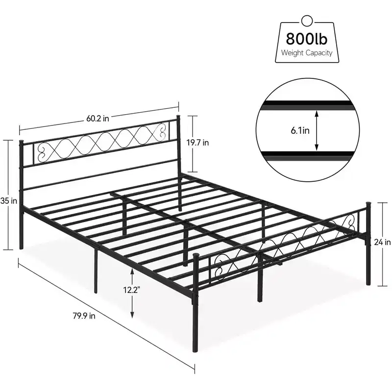 Queen Size Metal Bed Frame, Platform Bed Frame with Under Bed Storage, No Box Spring Needed, Noise-Free, Easy Assembly, Black