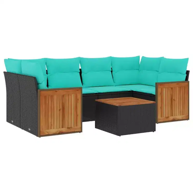 vidaXL 7 Piece Patio Sofa Set with Cushions Black Poly Rattan