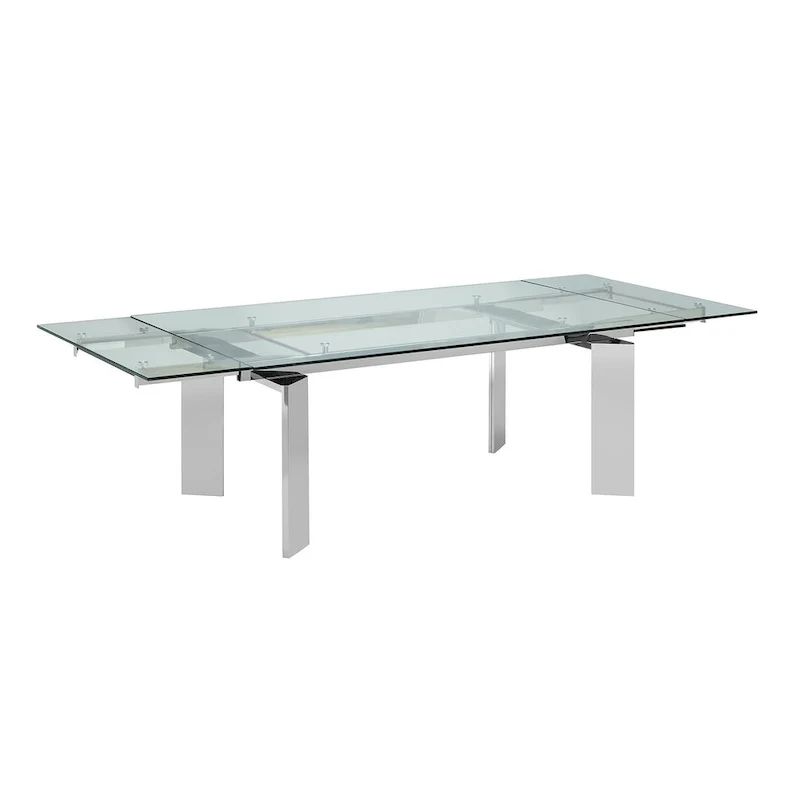 Silver Chrome & Clear Glass Extendable Dining Table – Seats up to 8