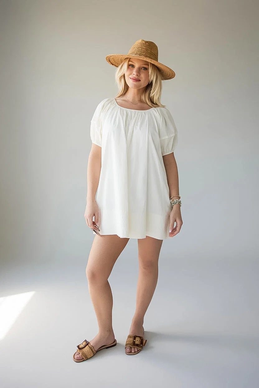 Cream Puff Sleeve Cotton Mini Dress