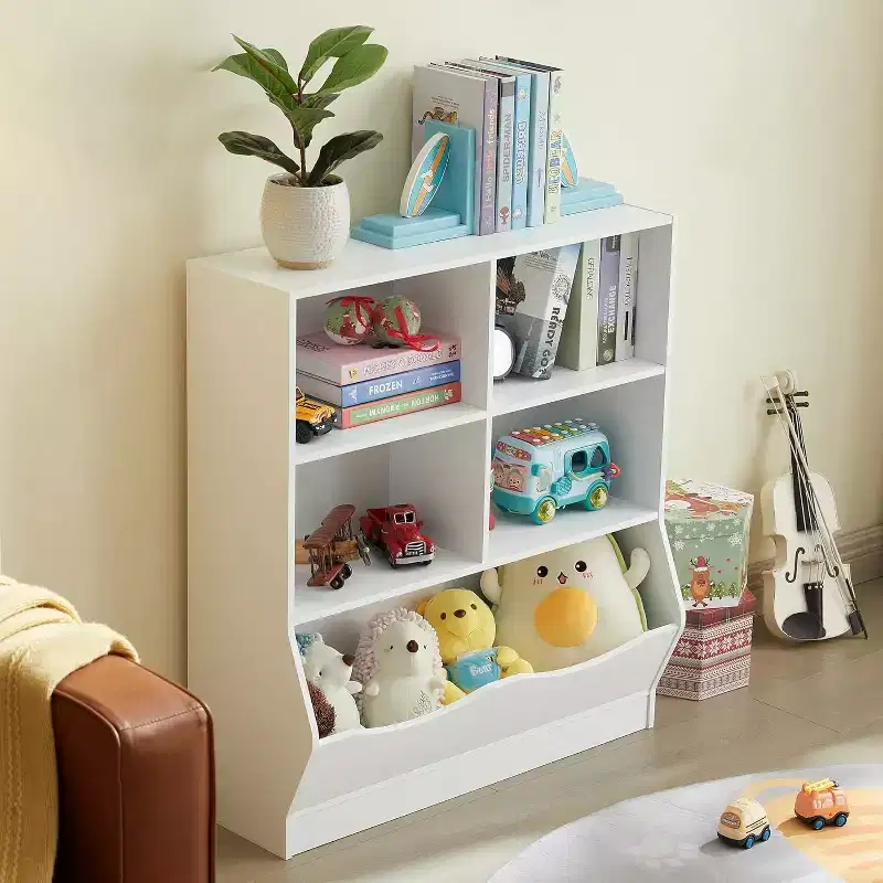 White Toy Organizers and Storage Kids Bookshelf and Bookcase Ideal for Playroom