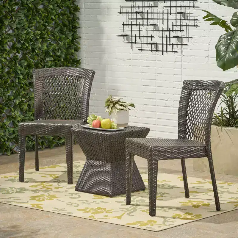 Christopher Knight Home Oleander Outdoor Wicker 3 Piece Stacking Chair Chat Set, Multibrown