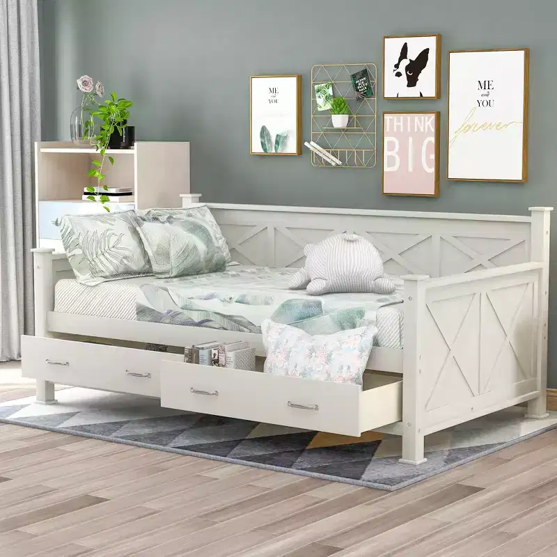 Wood & MDF Twin Daybed with 2 Storage Drawers