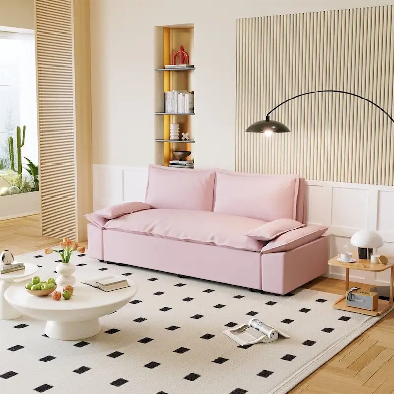 70.1 3-in-1 Convertible Queen Pull Out Sofa Bed with 2 Soft Pillows