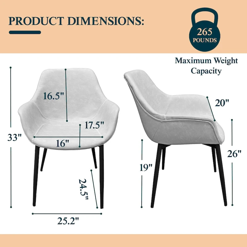Markley Leather Dining Chair with Iron Legs Set of 4 Modern Accent Armchair