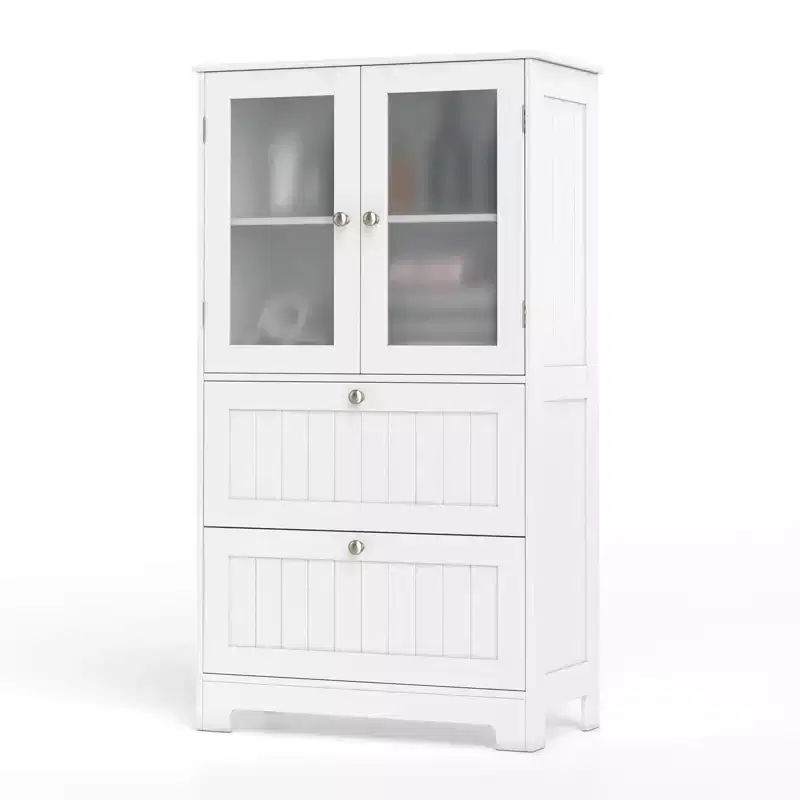 Freestanding Bathroom Floor Storage Cabinet with 2 Drawers and Cupboard