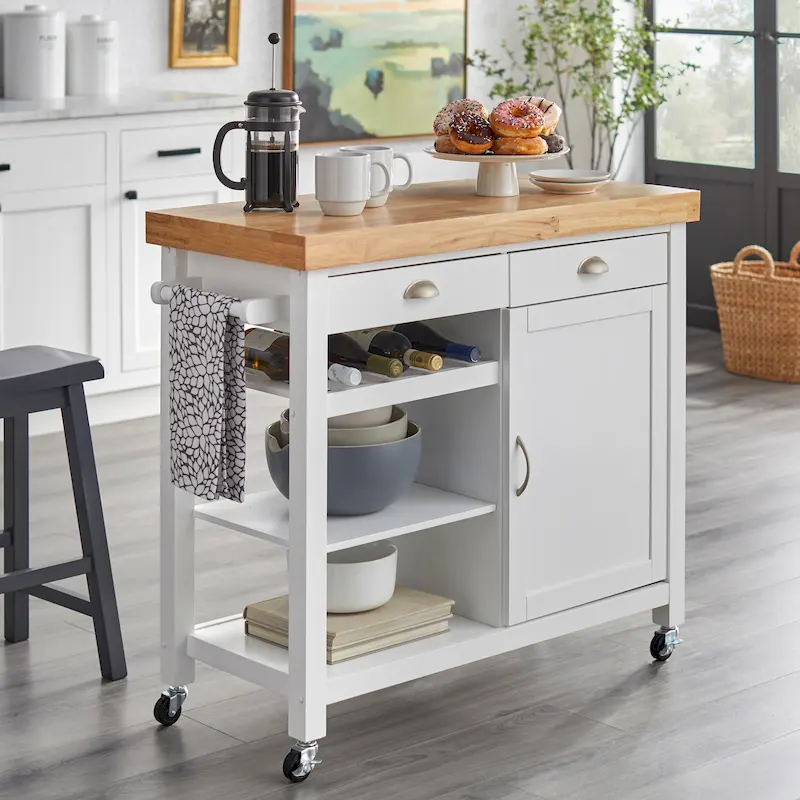 Simple Living Martha Rolling Rubberwood Kitchen Cart