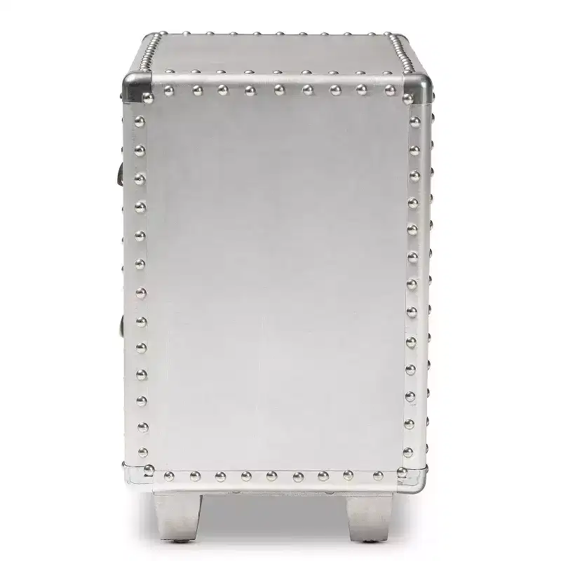 Baxton Studio 2 Drawer Davet Metal Nightstand Silver: Mid-Century Modern Style, Particle Board Frame