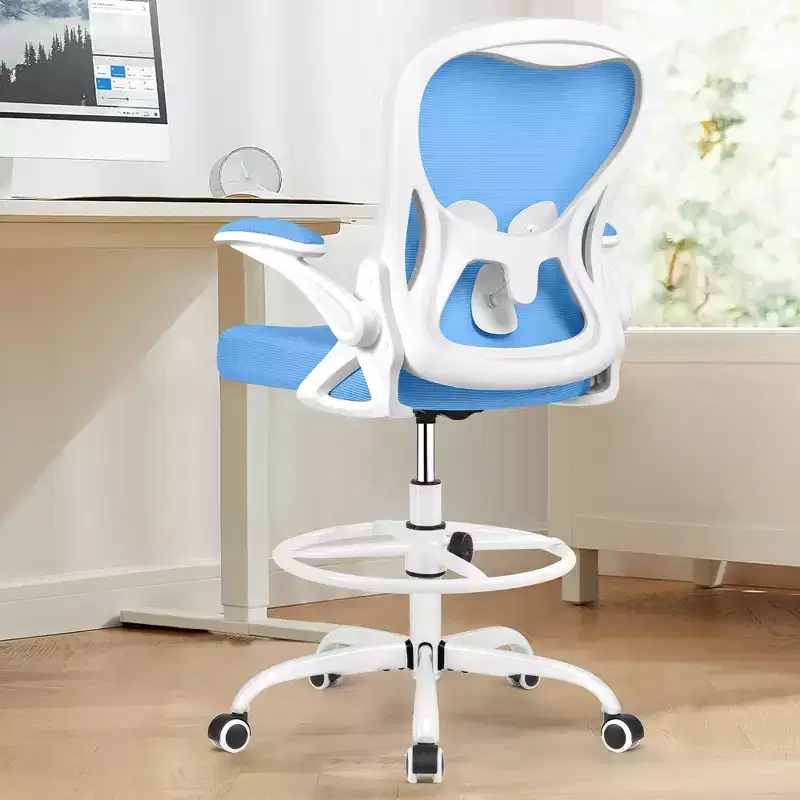Tall Office Chair Ergonomic Standing Desk Chair, Lumbar Support Computer Chair Swivel Task Rolling Chair, Blue