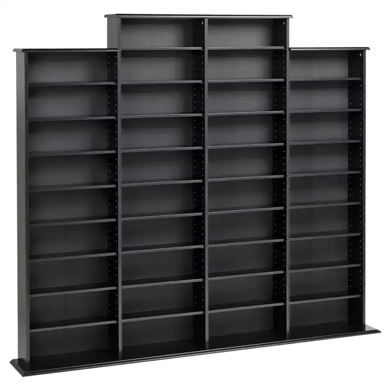 Media Storage Rack Black: Holds 1520 CDs, 702 DVDs, 34 Adjustable Shelves, Wood Composite