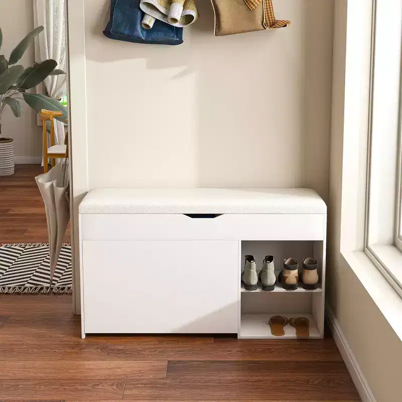 3-Tier Entryway Bench with Flip-Up Drawer and 1 Door,Triple Storage Design,Compact Shoe Organizer for Entrance and Hallway,400lbs Capacity