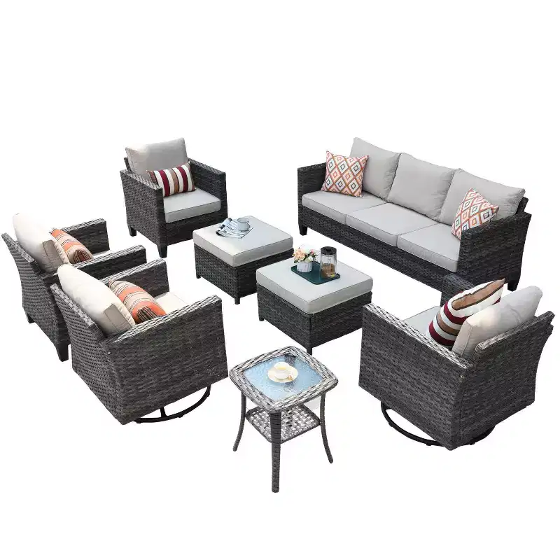 Ovios Tampa 8pc Wicker Outdoor Patio Furniture Conversation Sofa Set with Swivel Chairs and Cushions